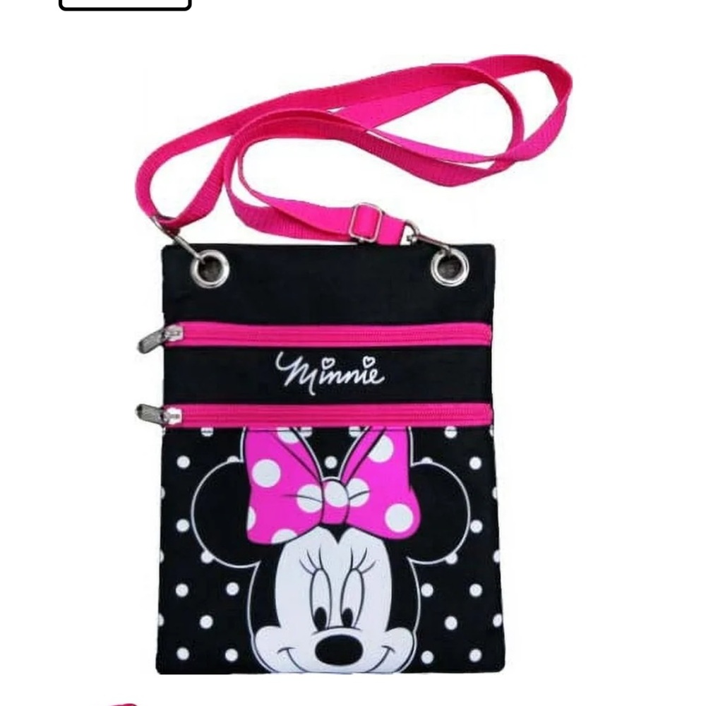 Disney Minnie Mouse black /  Pink Small Crossbody Passport Bag NEW